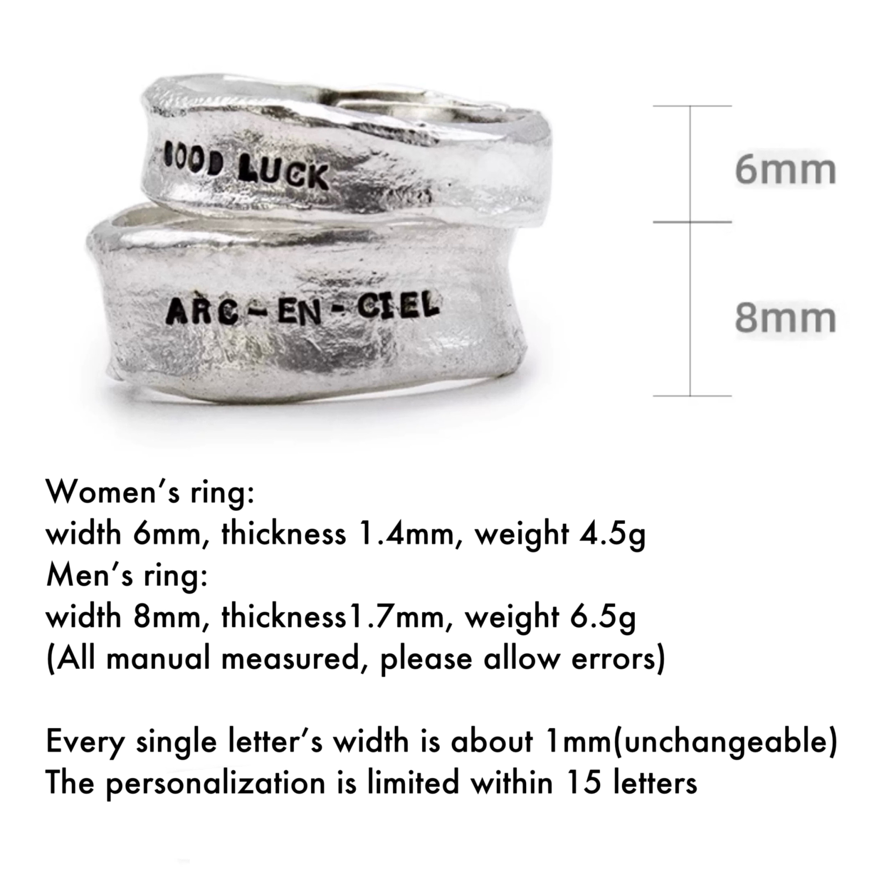 Silver couple rings with customizable engravings