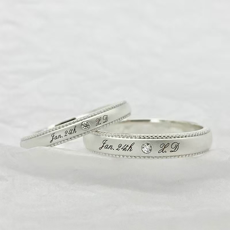 Silver lace edge couple rings with gemstones
