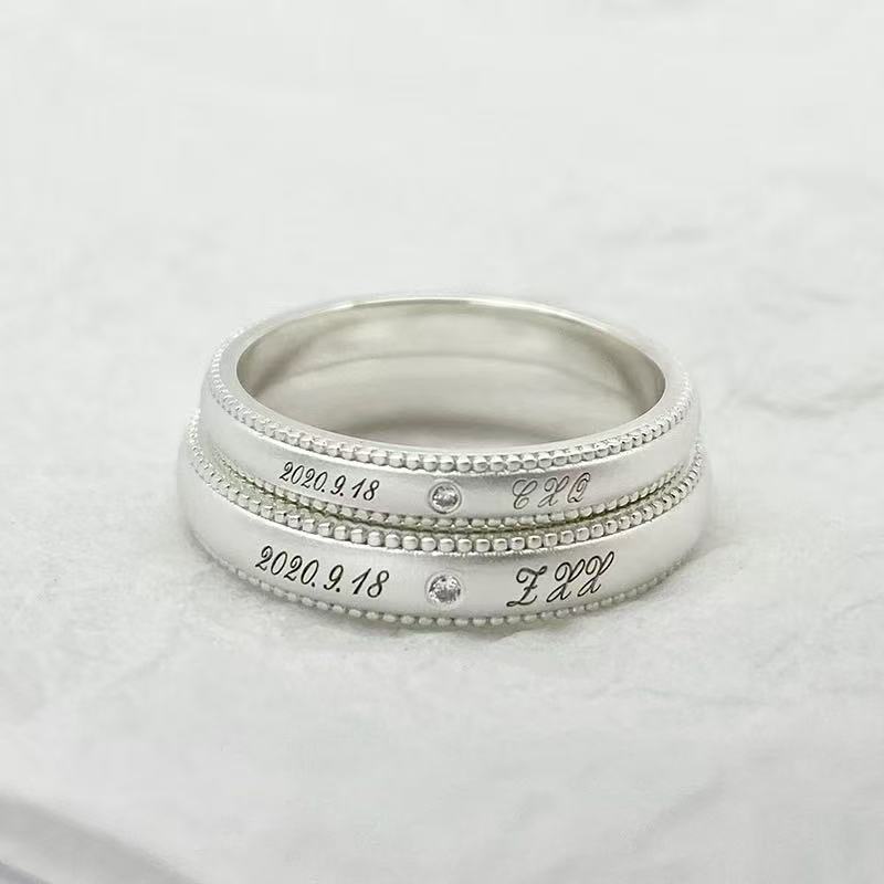 Silver lace edge couple rings with gemstones
