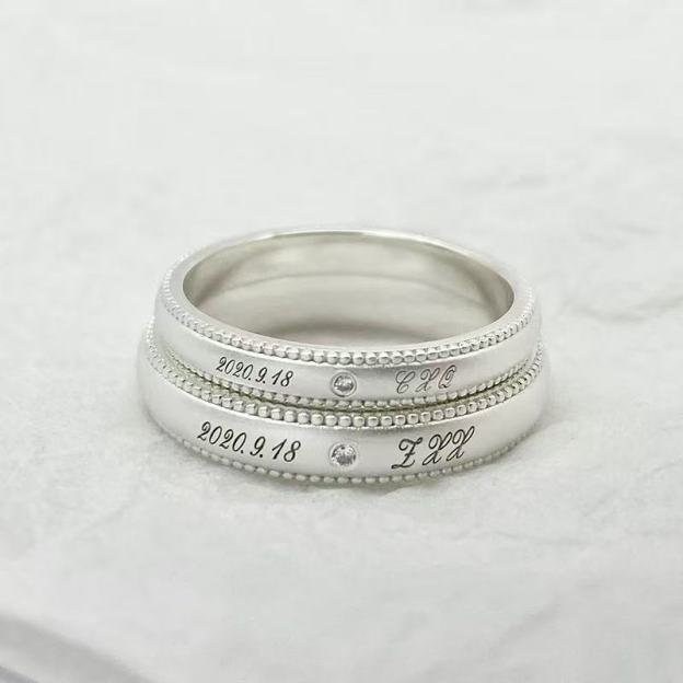 Silver lace edge couple rings with gemstones