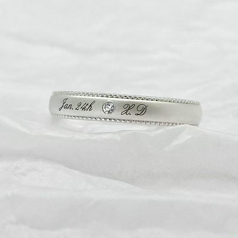 Silver lace edge couple rings with gemstones