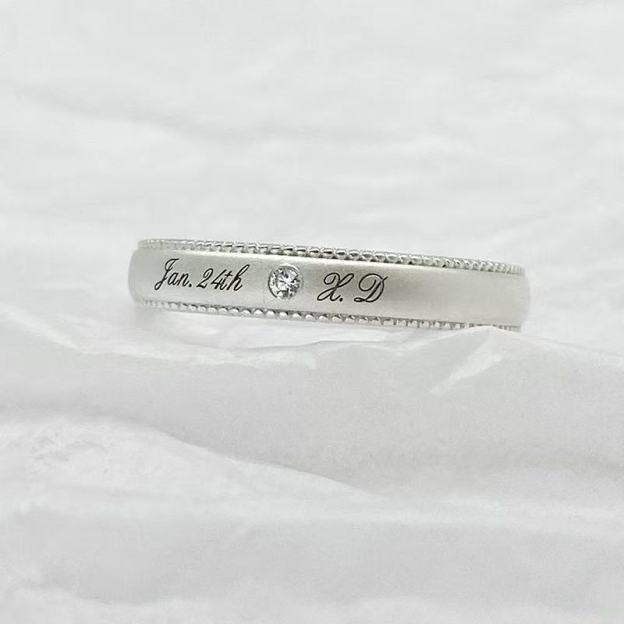 Silver lace edge couple rings with gemstones