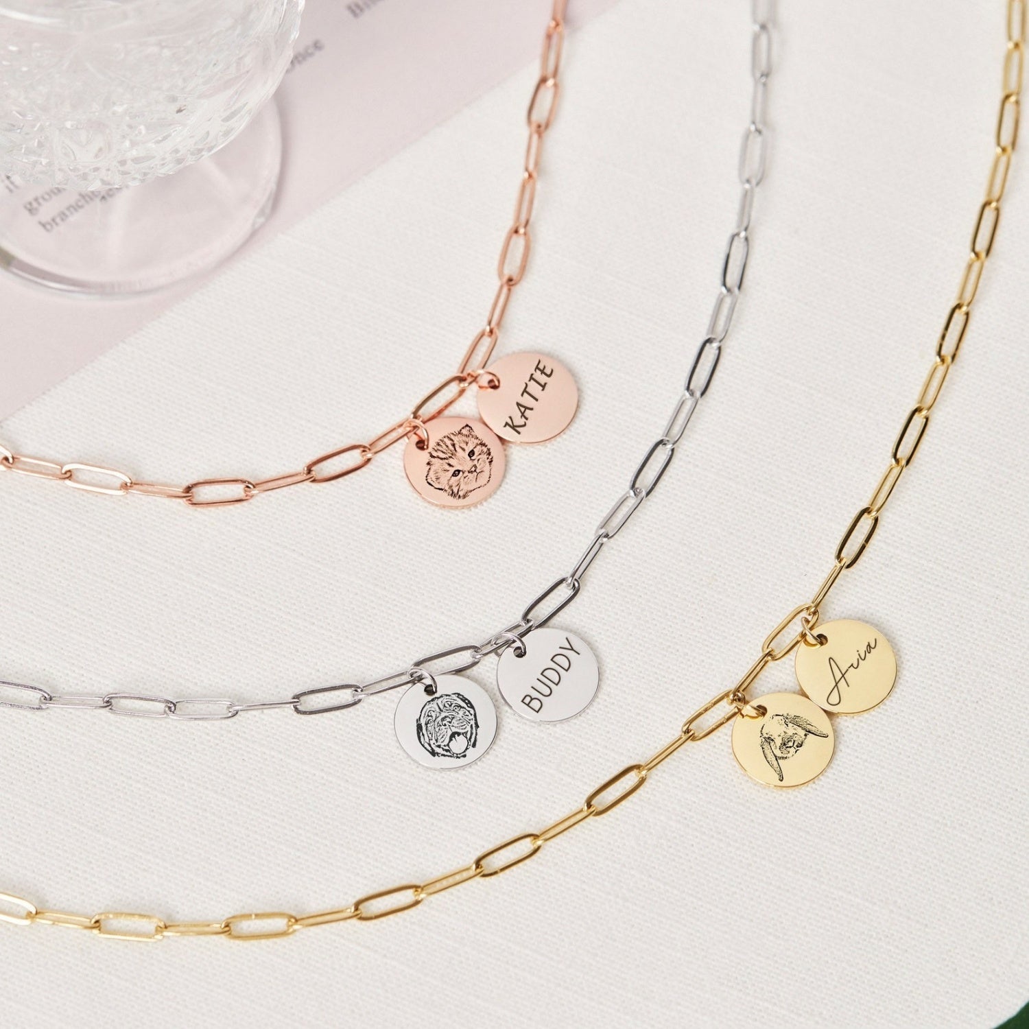 Custom Engraved Charm Necklace – Personalized with Name and Pet Portrait – Unique Gift for Her