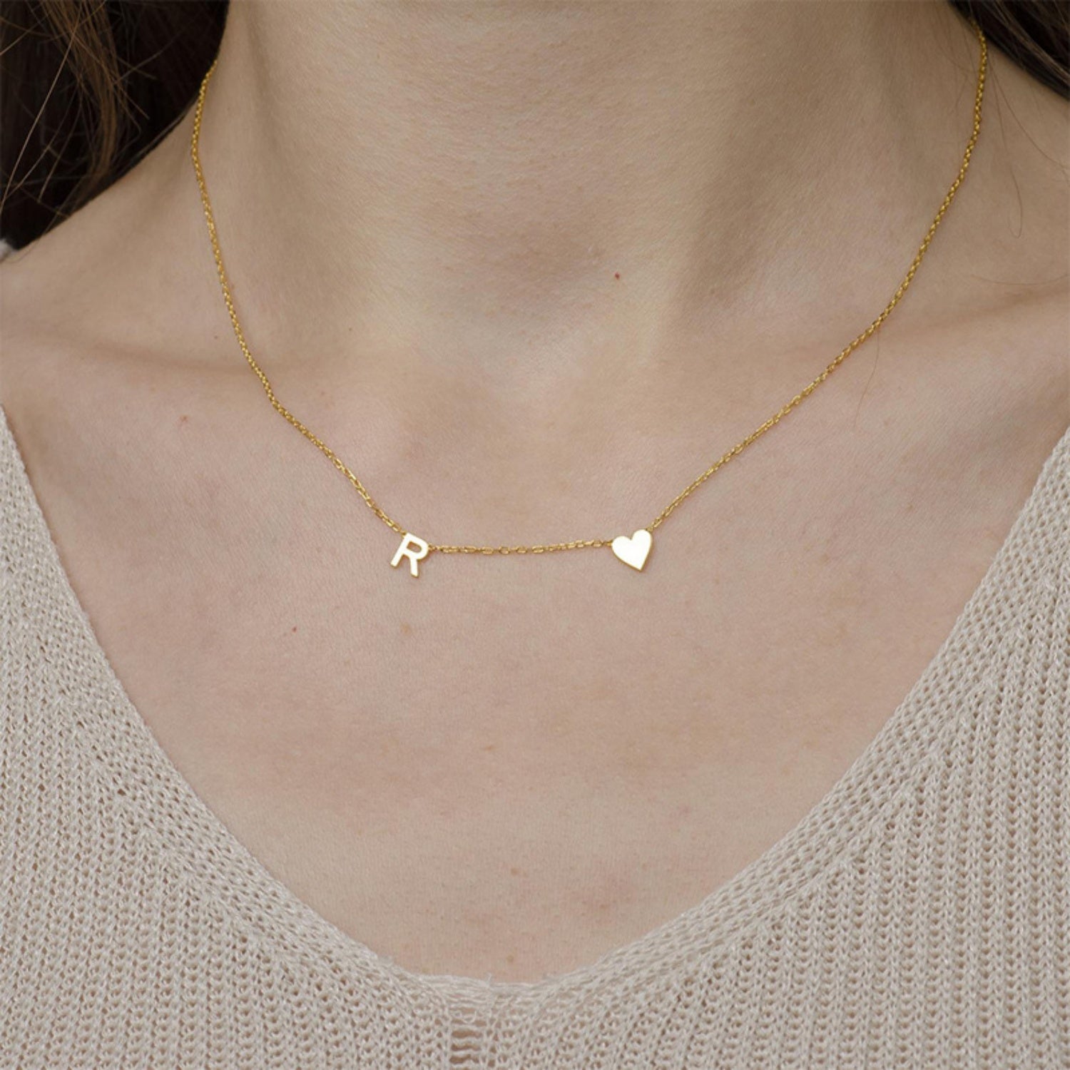 14K Gold Personalized Alphanumeric Collarbone Necklace 26 Letter 18 inches Necklace