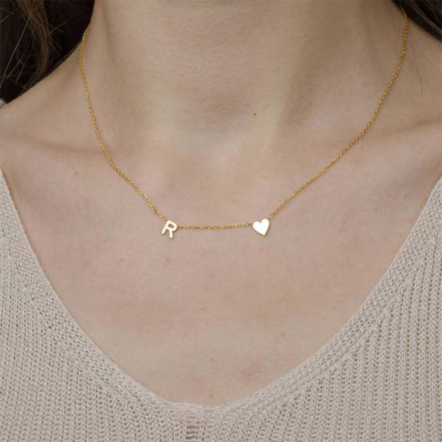 14K Gold Personalized Alphanumeric Collarbone Necklace 26 Letter 18 inches Necklace