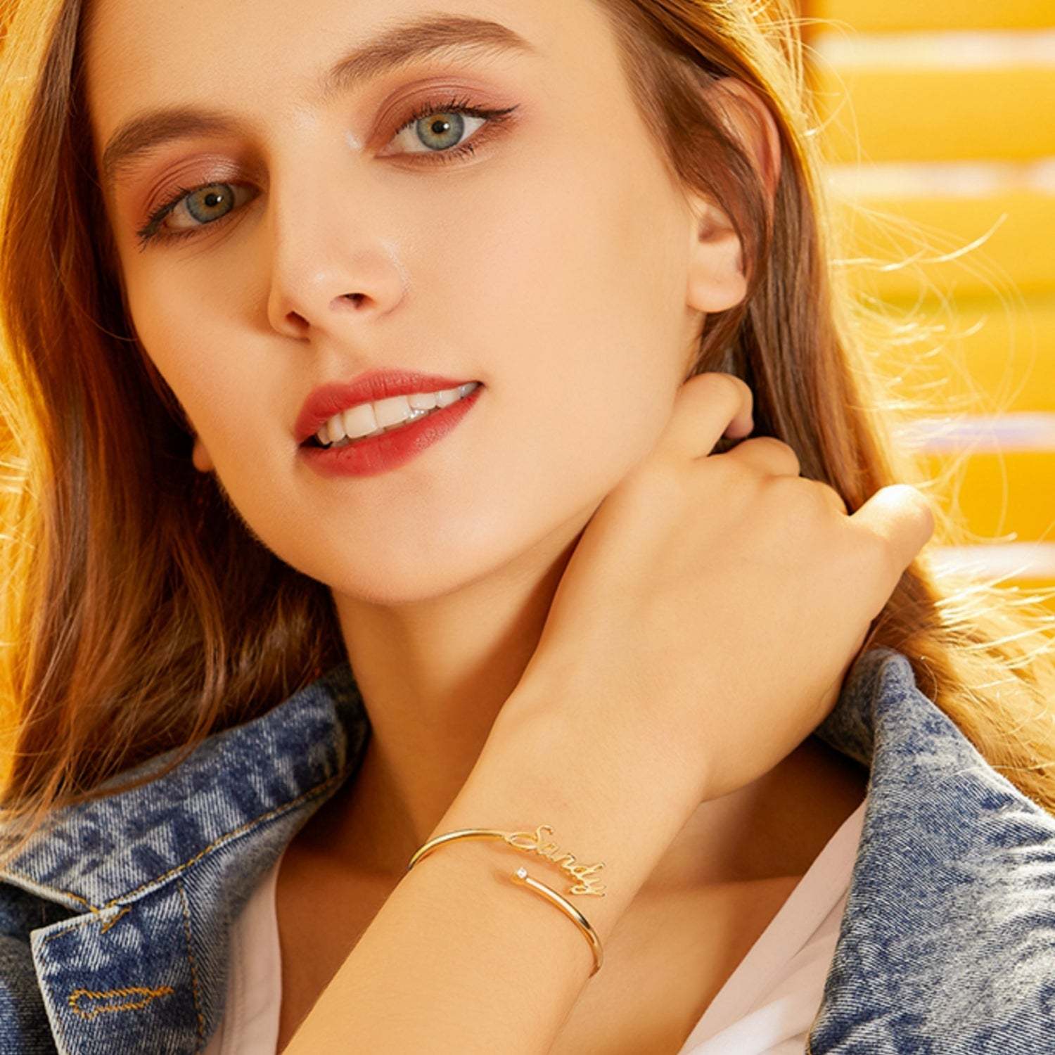 Custom 14K Yellow Gold 'Candy' Name Bangle with Gemstone