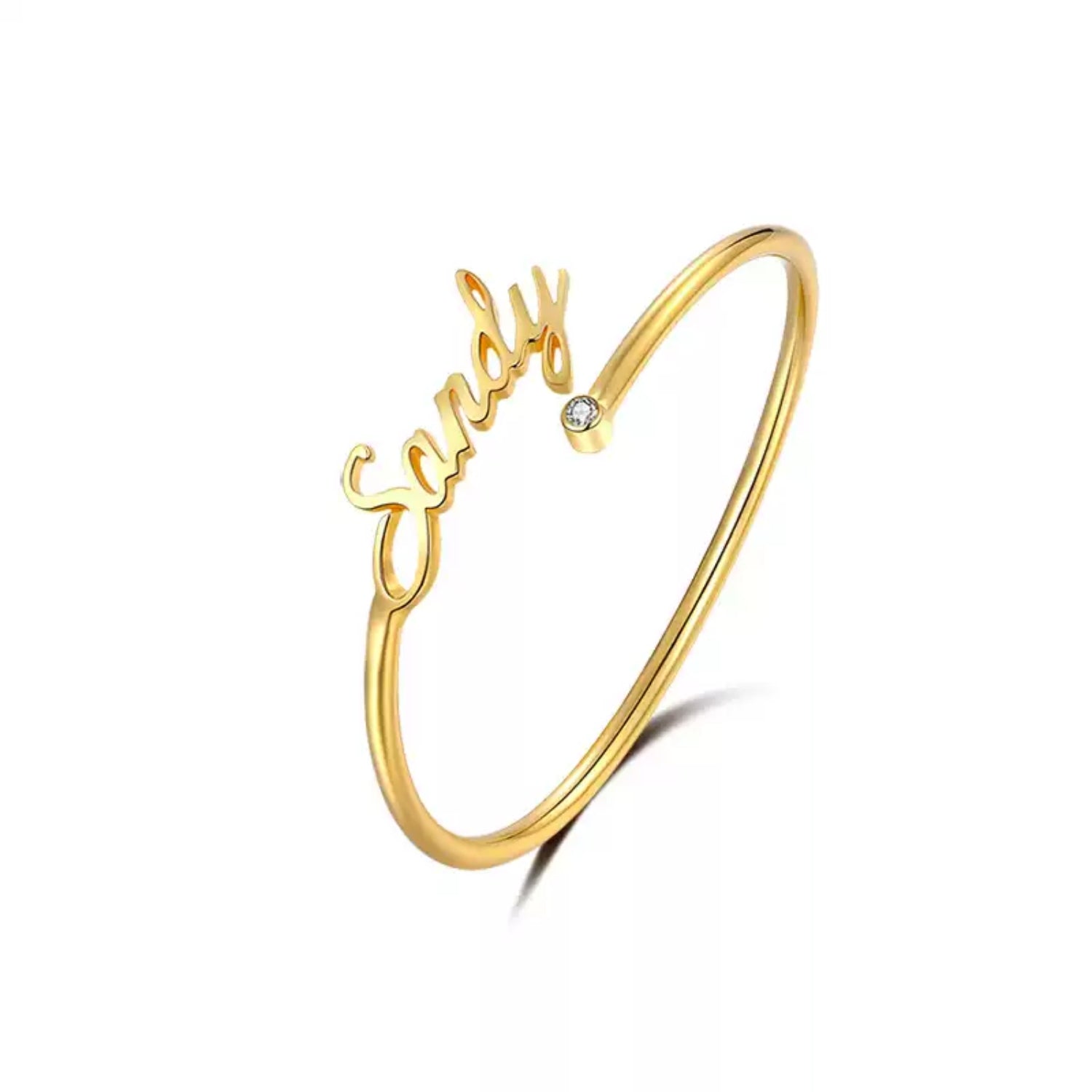 Custom 14K Yellow Gold 'Candy' Name Bangle with Gemstone