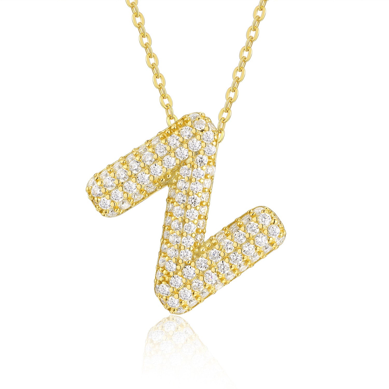 sparkling initials gold plated pendant necklace with cubic zirconia - 925 sterling silver base