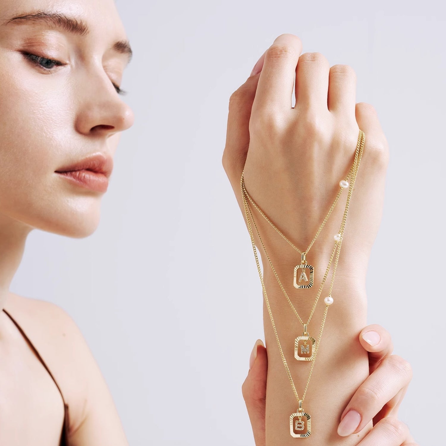 Trendy 14K Gold Plated Layered Necklace Set - Featuring Dainty Lock and Key Pendants with Pearl Accents