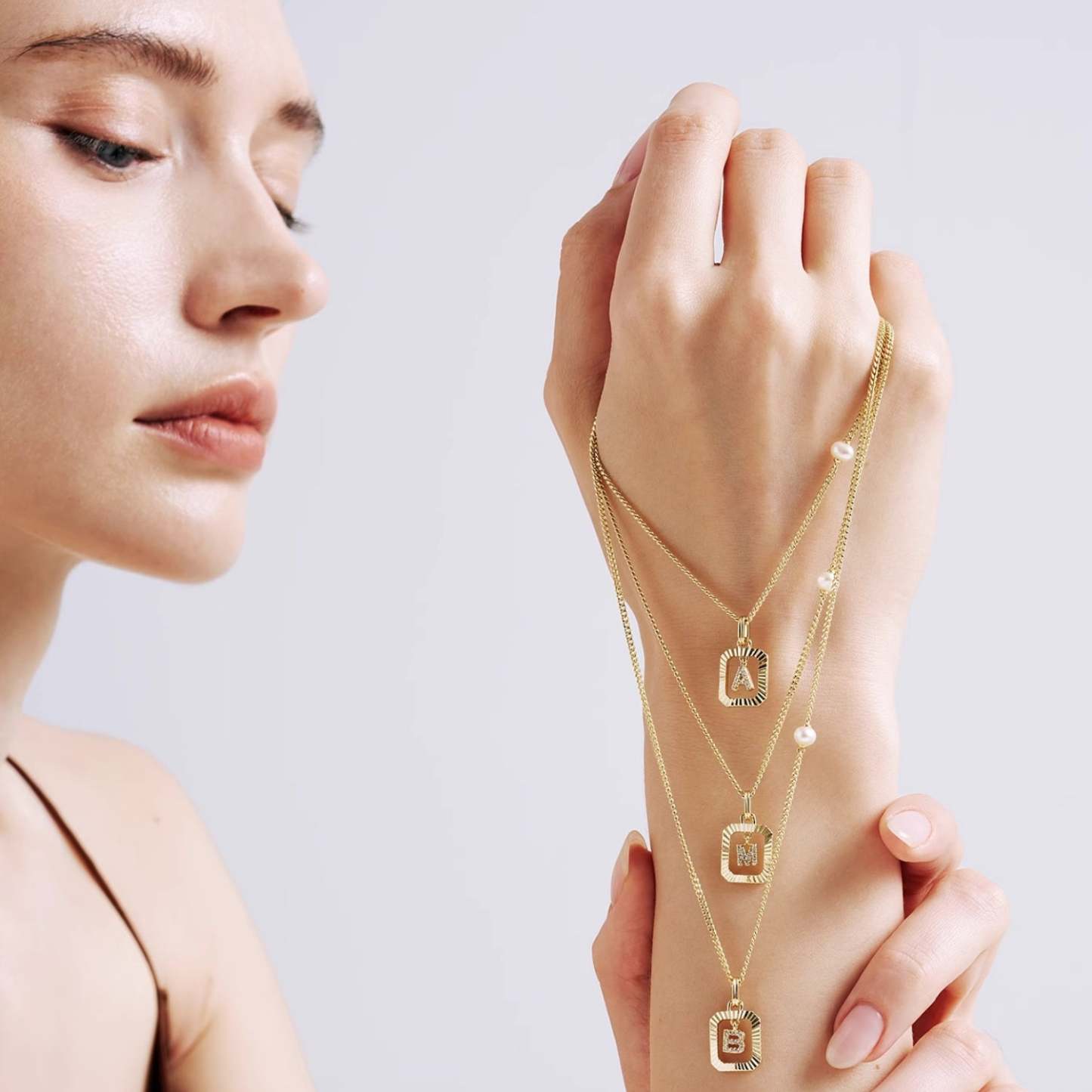 Trendy 14K Gold Plated Layered Necklace Set - Featuring Dainty Lock and Key Pendants with Pearl Accents