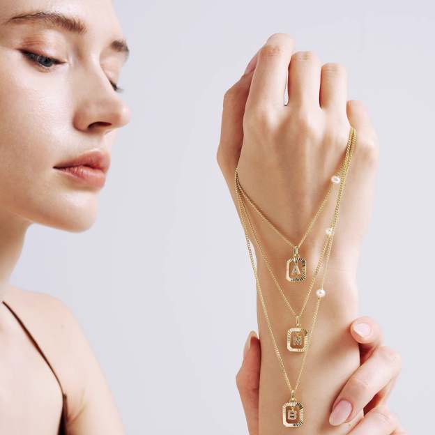 Trendy 14K Gold Plated Layered Necklace Set - Featuring Dainty Lock and Key Pendants with Pearl Accents