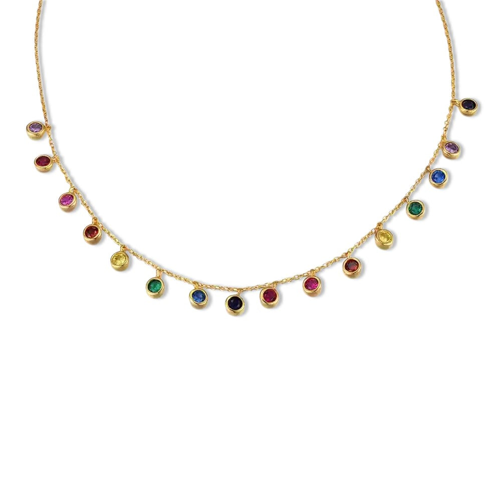 S925 Sterling Silver Multicolor Gemstone Necklace - Customize with Your Choice of Birthstones in Elegant Gold Plating
