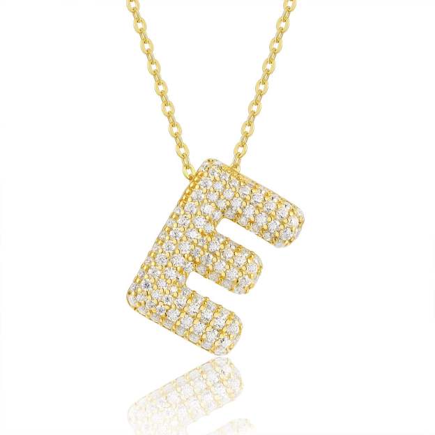 sparkling initials gold plated pendant necklace with cubic zirconia - 925 sterling silver base