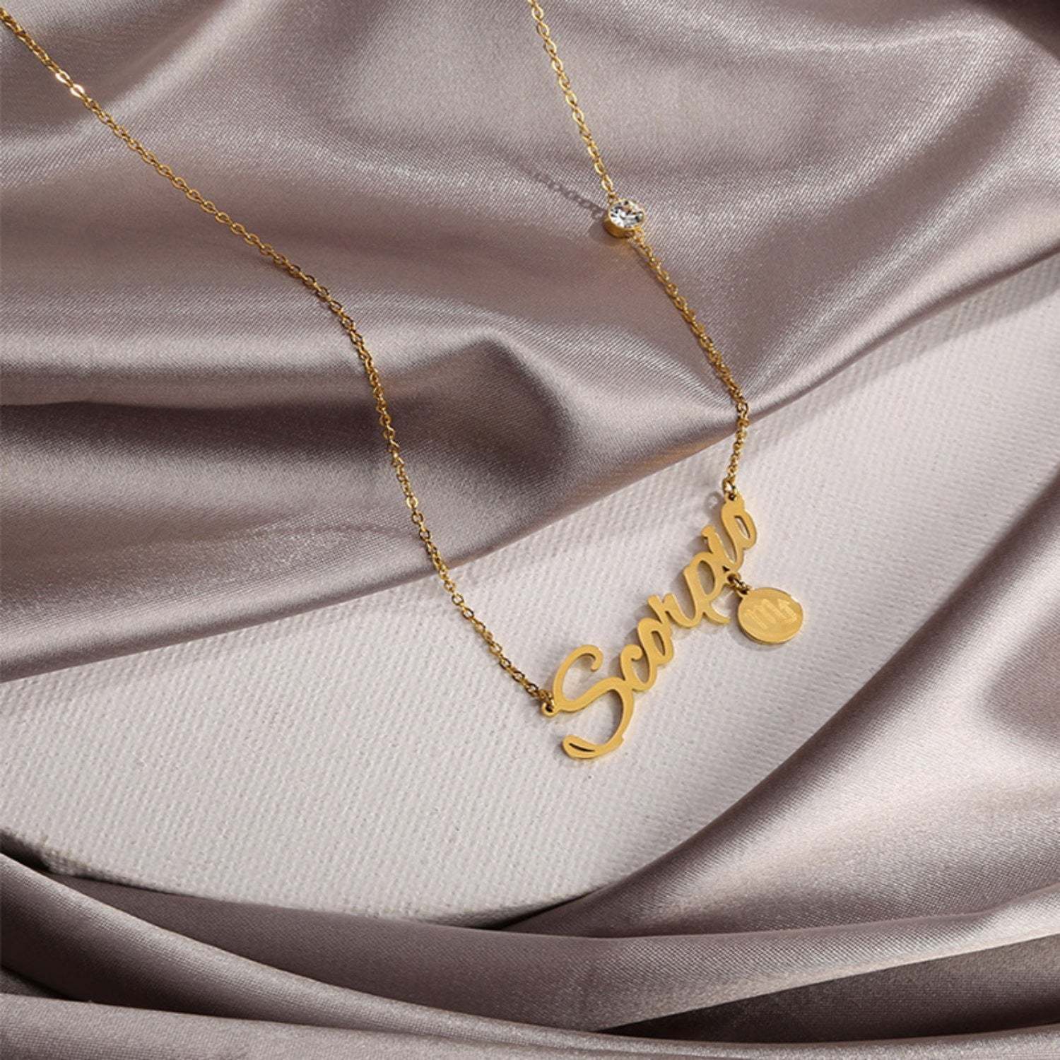 Gold Tone Personalized Name Necklace with Heart Charm