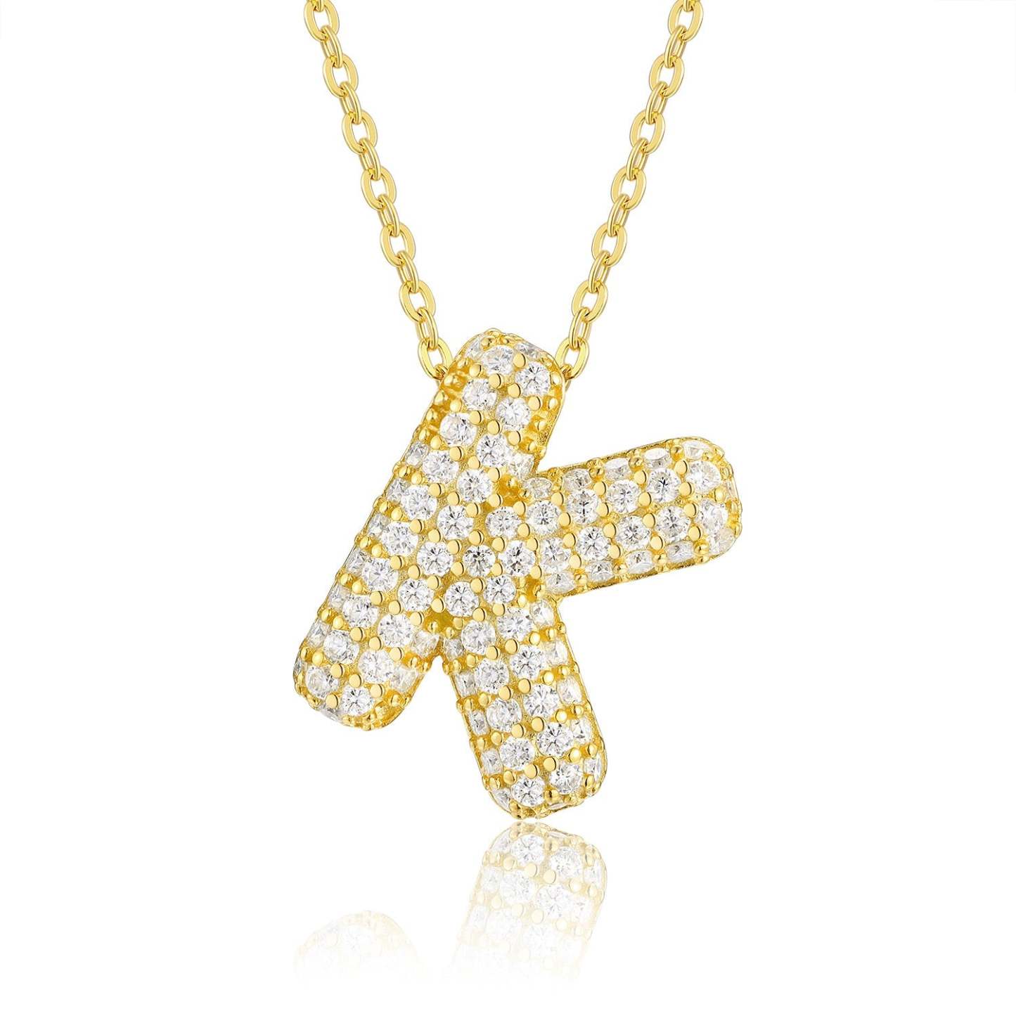 sparkling initials gold plated pendant necklace with cubic zirconia - 925 sterling silver base