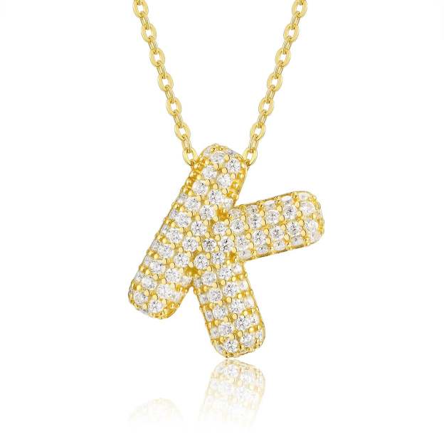 sparkling initials gold plated pendant necklace with cubic zirconia - 925 sterling silver base