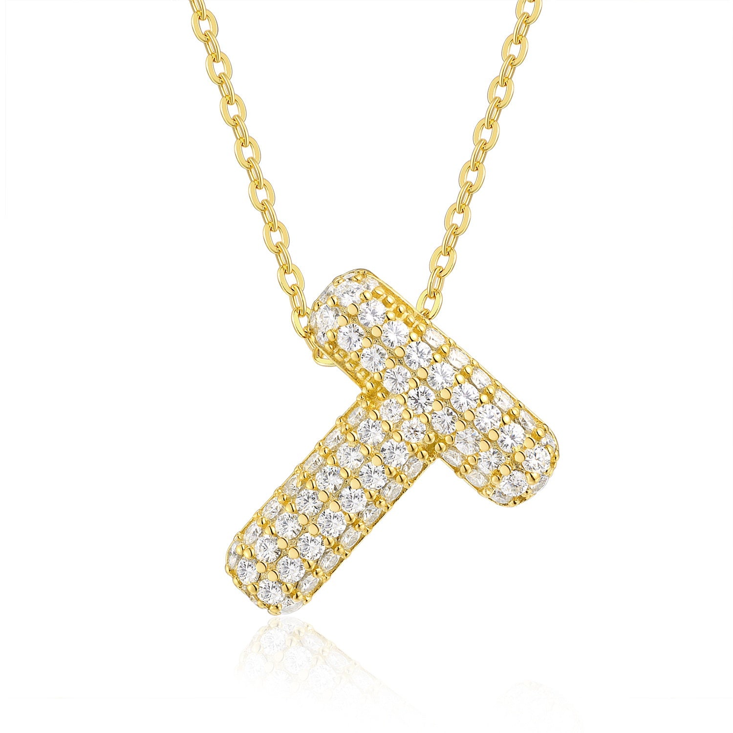sparkling initials gold plated pendant necklace with cubic zirconia - 925 sterling silver base