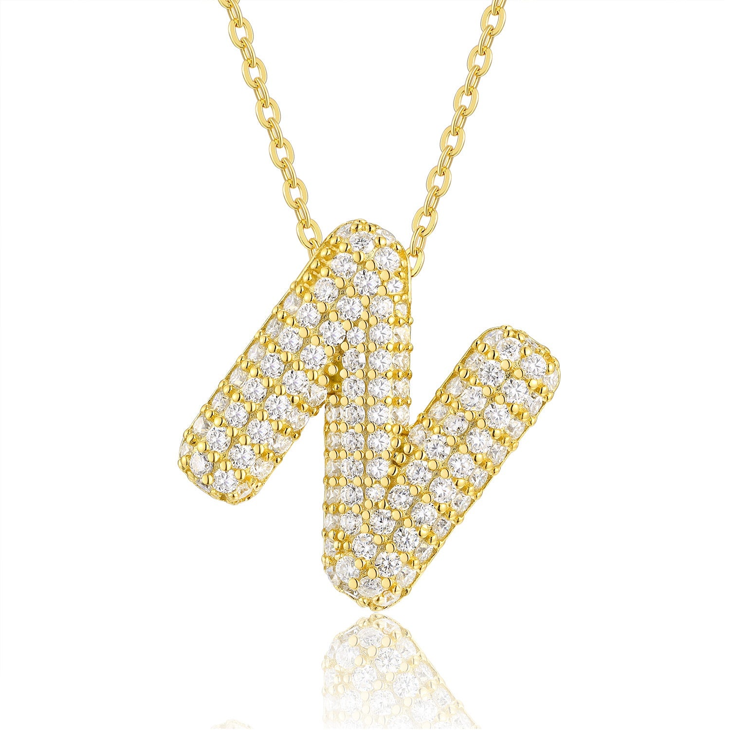 sparkling initials gold plated pendant necklace with cubic zirconia - 925 sterling silver base