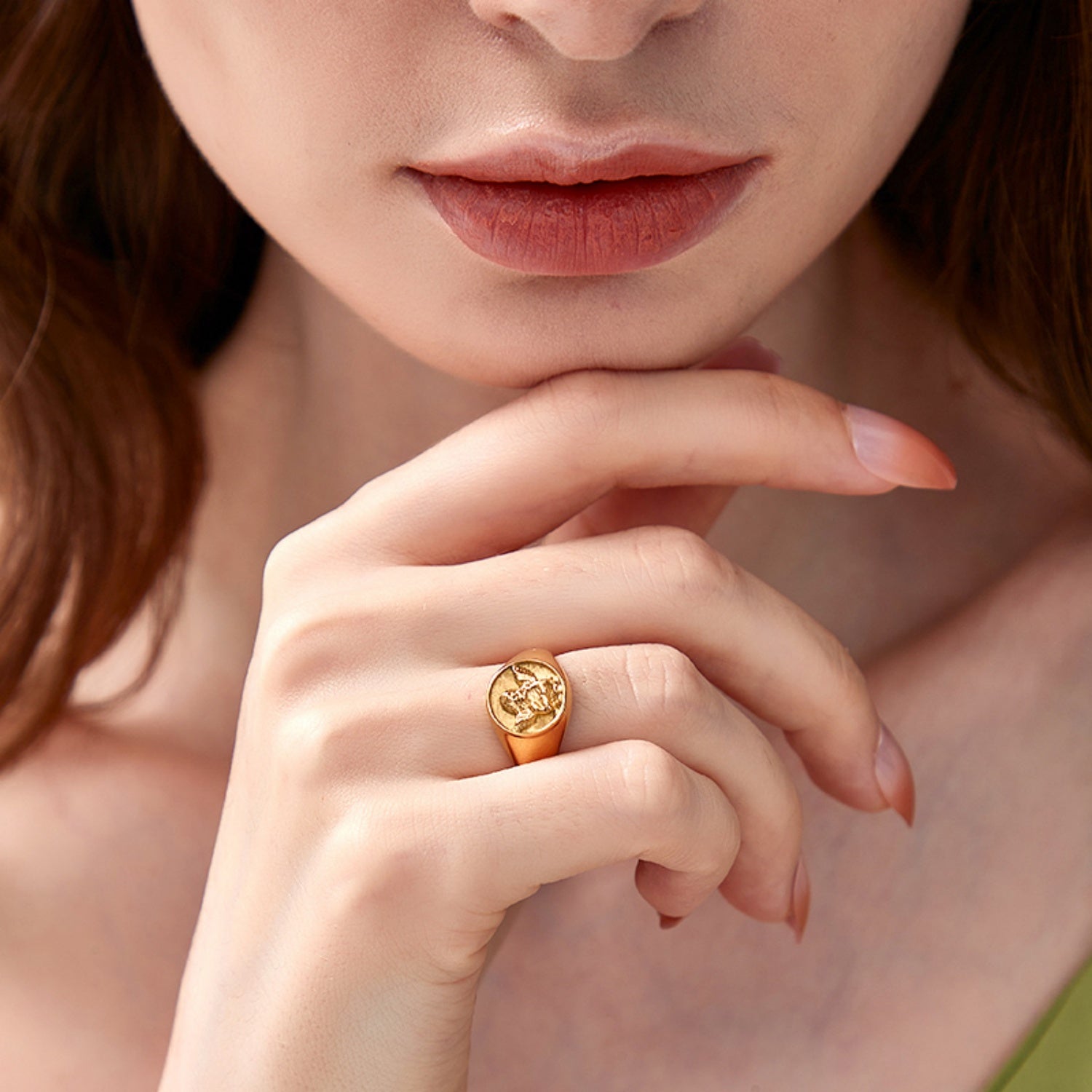 Gold Tone Engraved Signet Ring