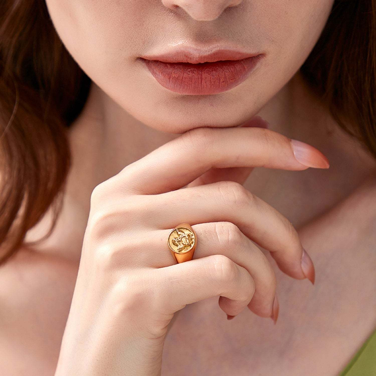 Gold Tone Engraved Signet Ring