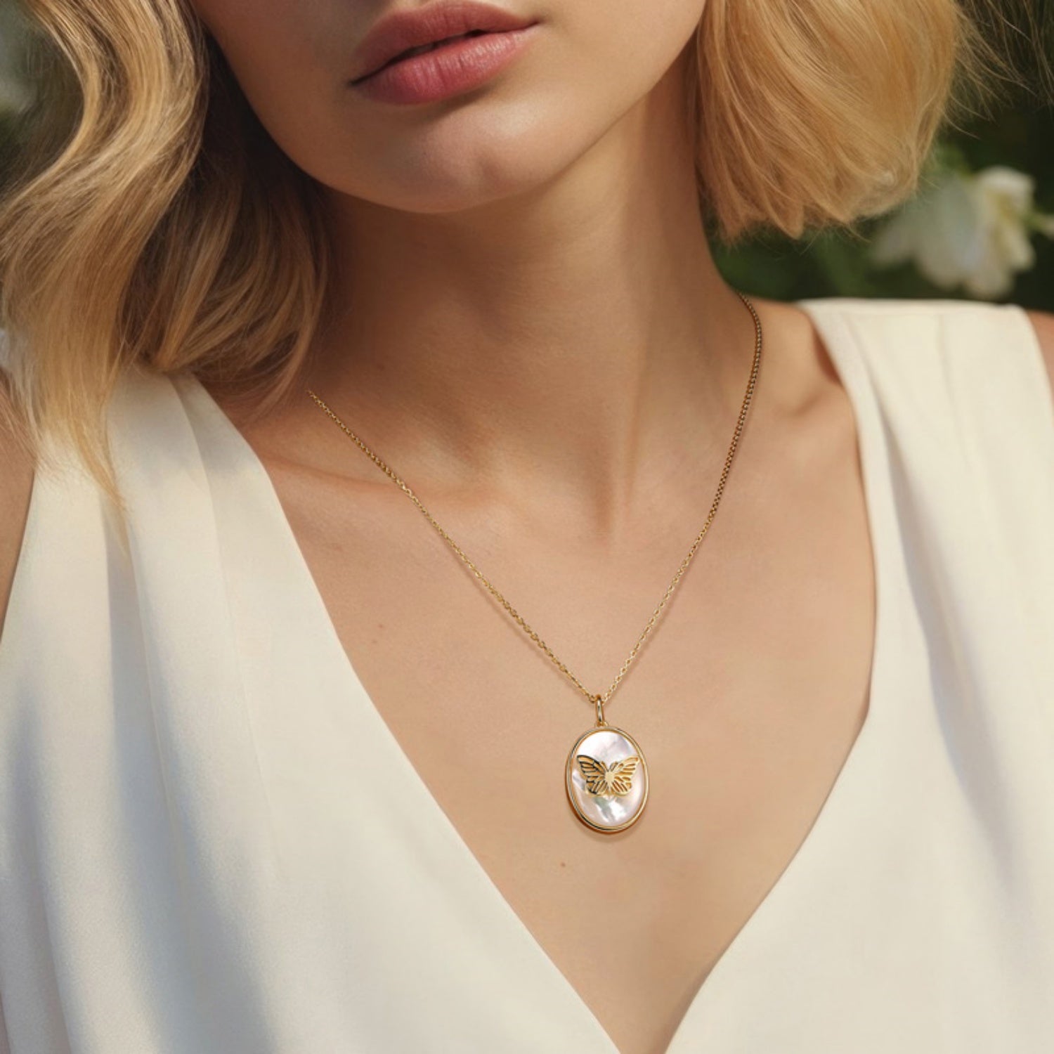 Gold-Tone Butterfly Photo Locket Necklace