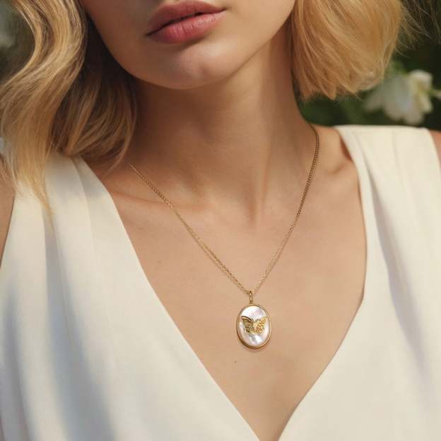 Gold-Tone Butterfly Photo Locket Necklace