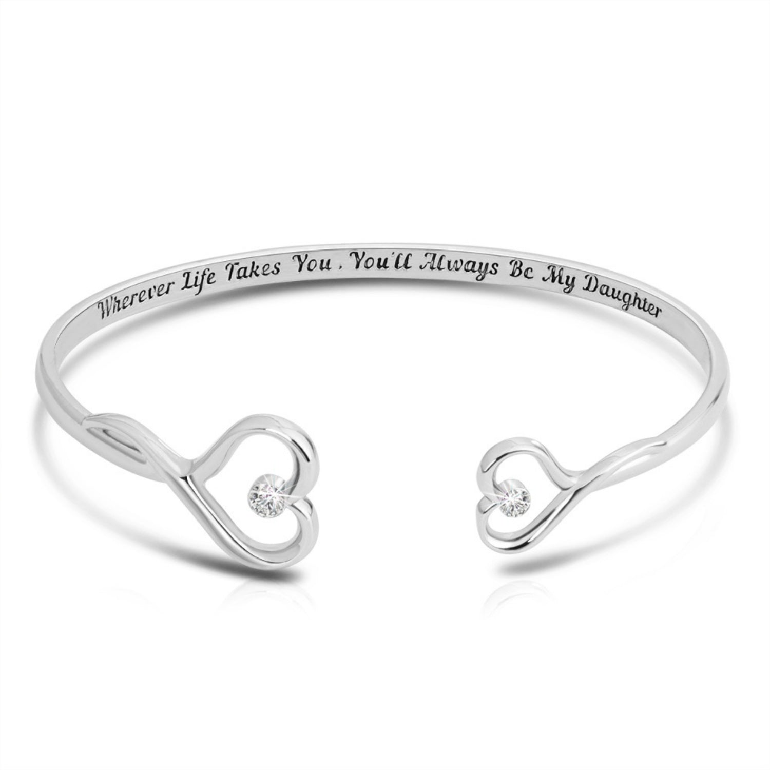 Sentimental Silver Mother-Daughter Bangle Bracelet - Engraved with Heartfelt Message and Sparkling Crystals