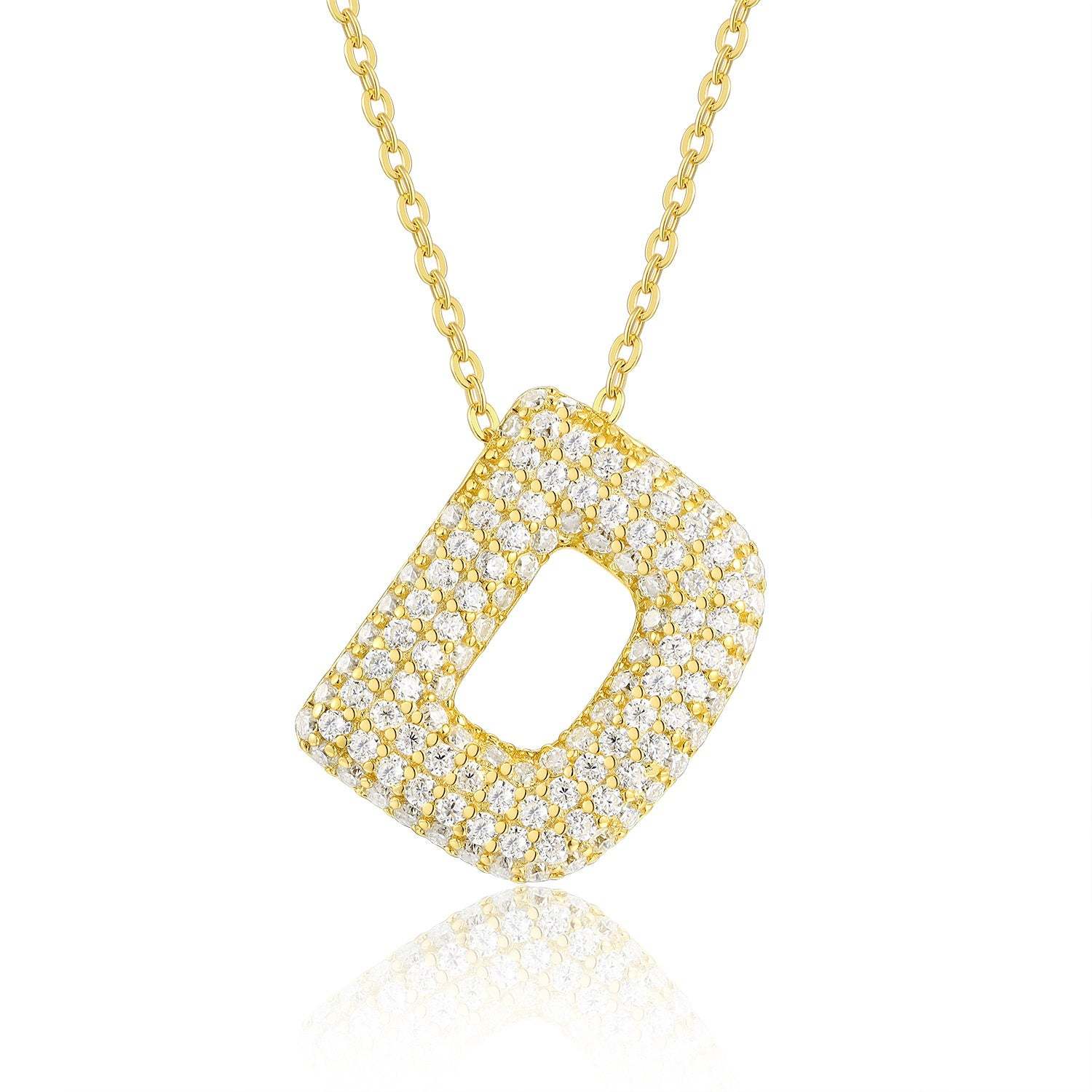 sparkling initials gold plated pendant necklace with cubic zirconia - 925 sterling silver base