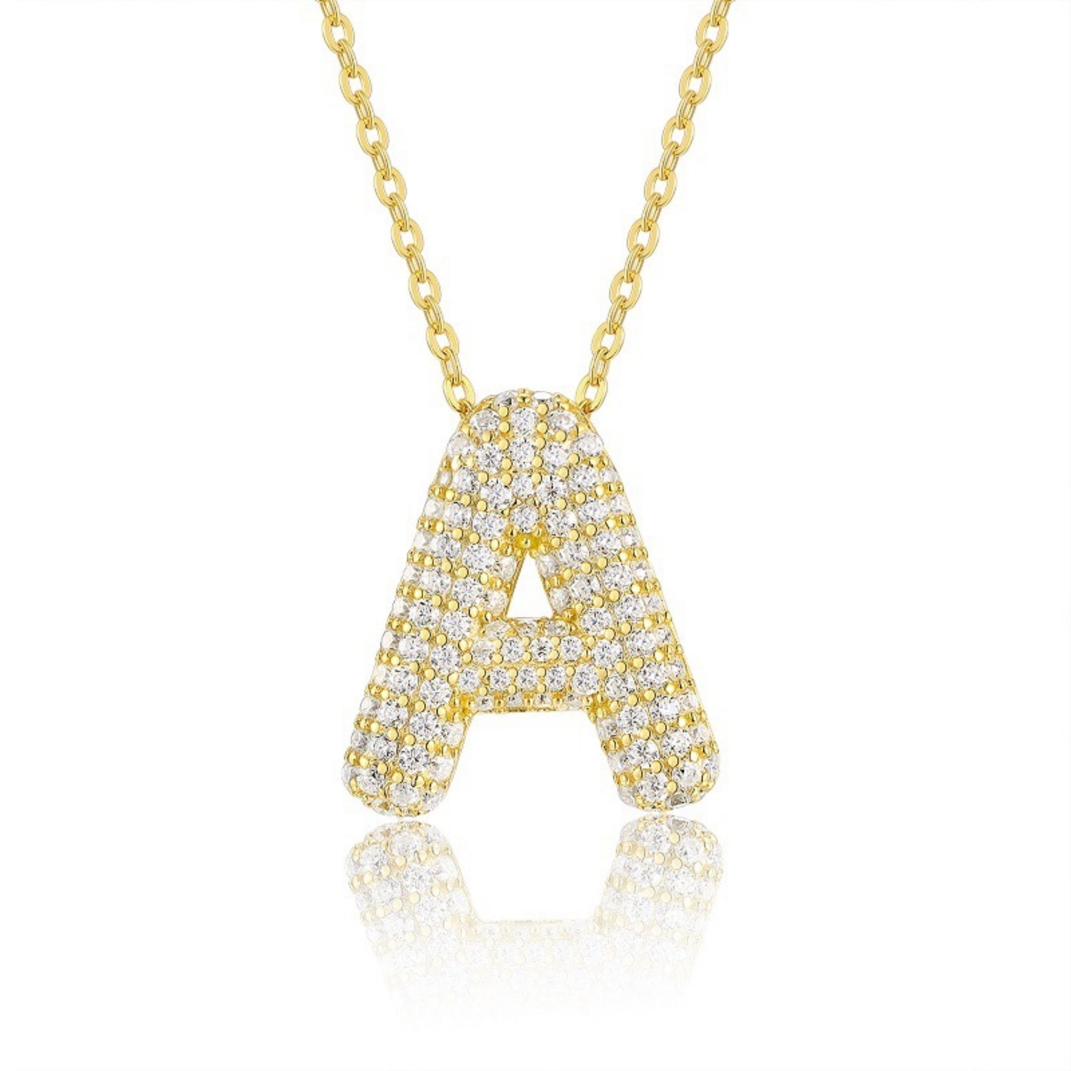 sparkling initials gold plated pendant necklace with cubic zirconia - 925 sterling silver base