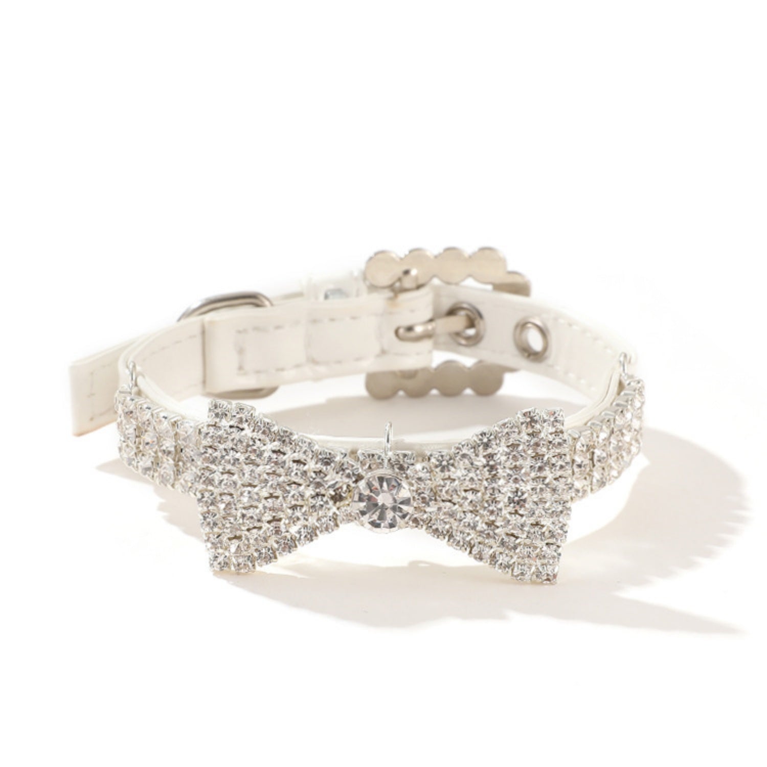 White Leather Crystal Bow Bracelet