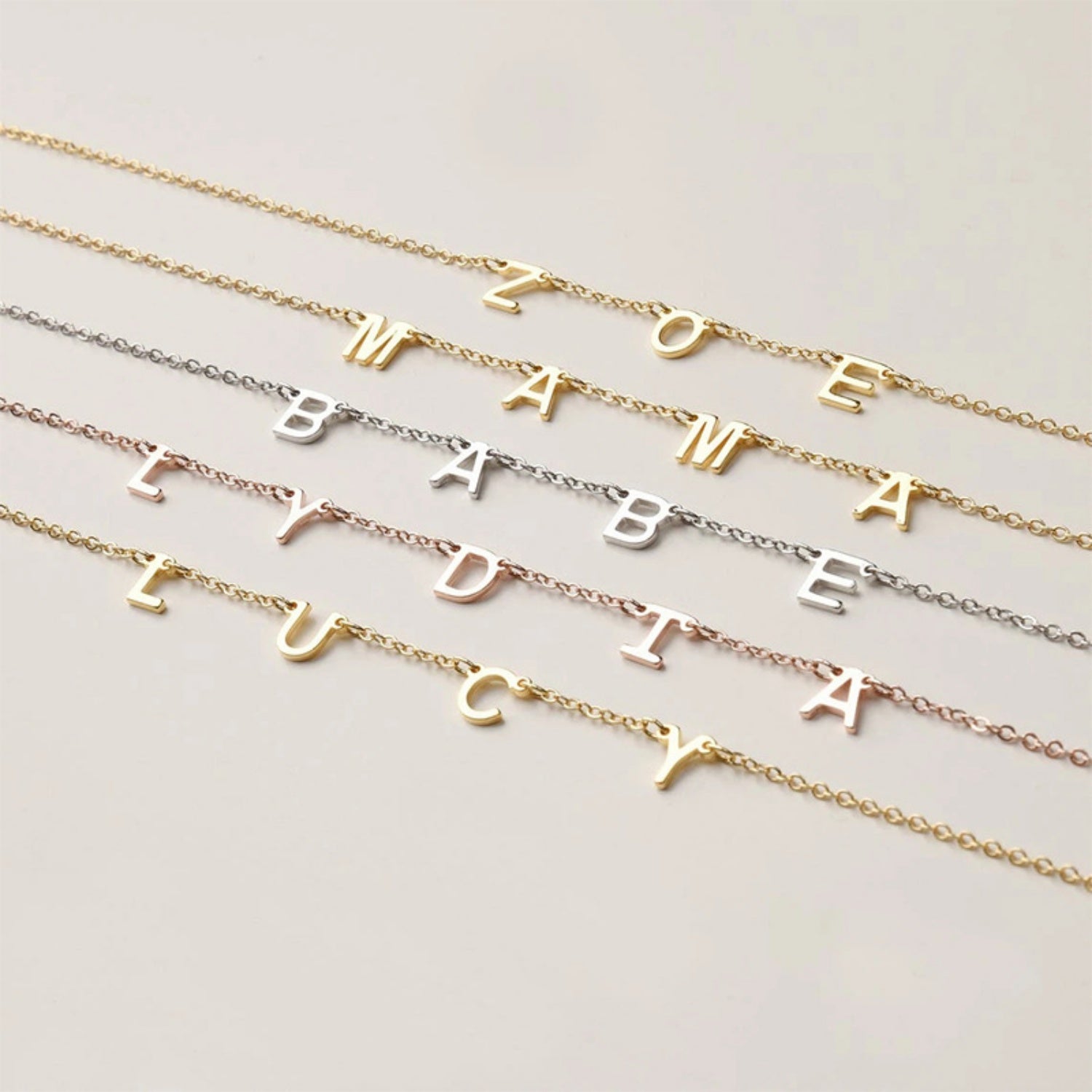 14K Gold Personalized Alphanumeric Collarbone Necklace 26 Letter 18 inches Necklace