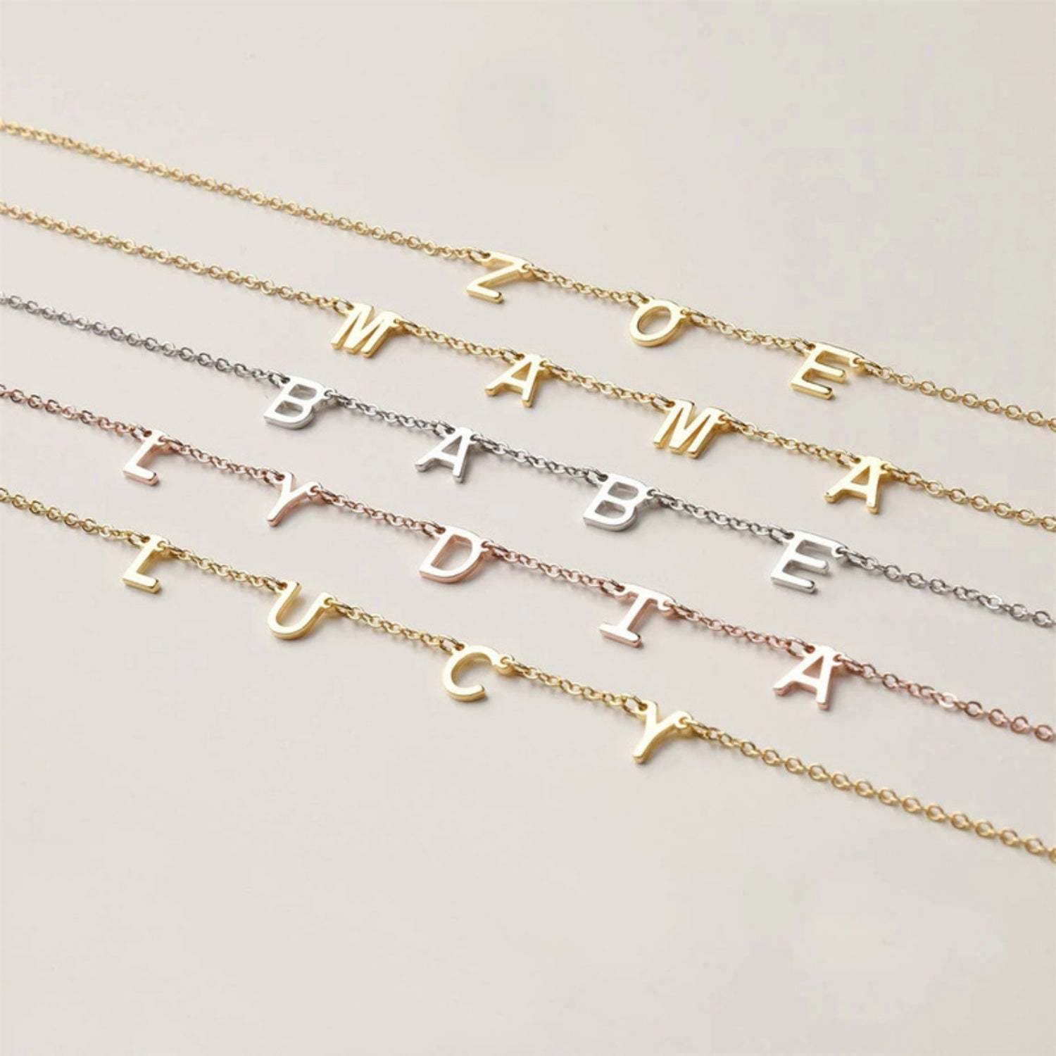 14K Gold Personalized Alphanumeric Collarbone Necklace 26 Letter 18 inches Necklace