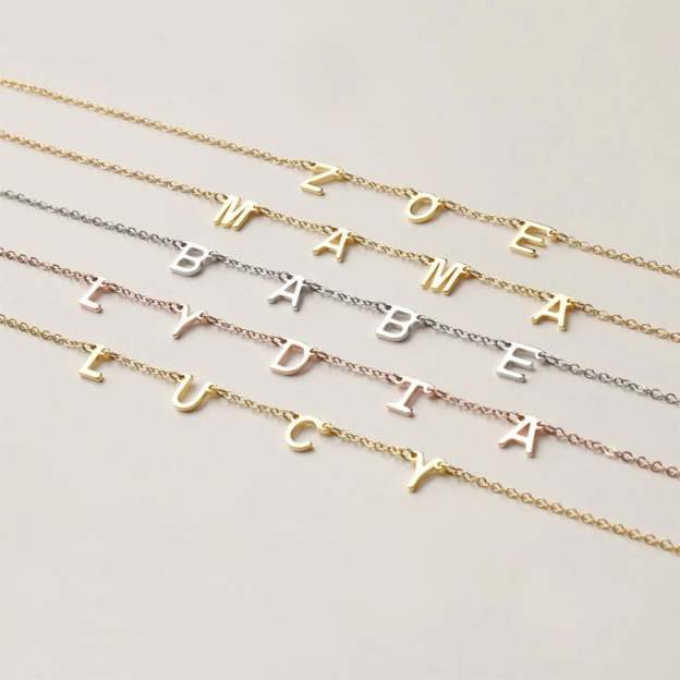 14K Gold Personalized Alphanumeric Collarbone Necklace 26 Letter 18 inches Necklace