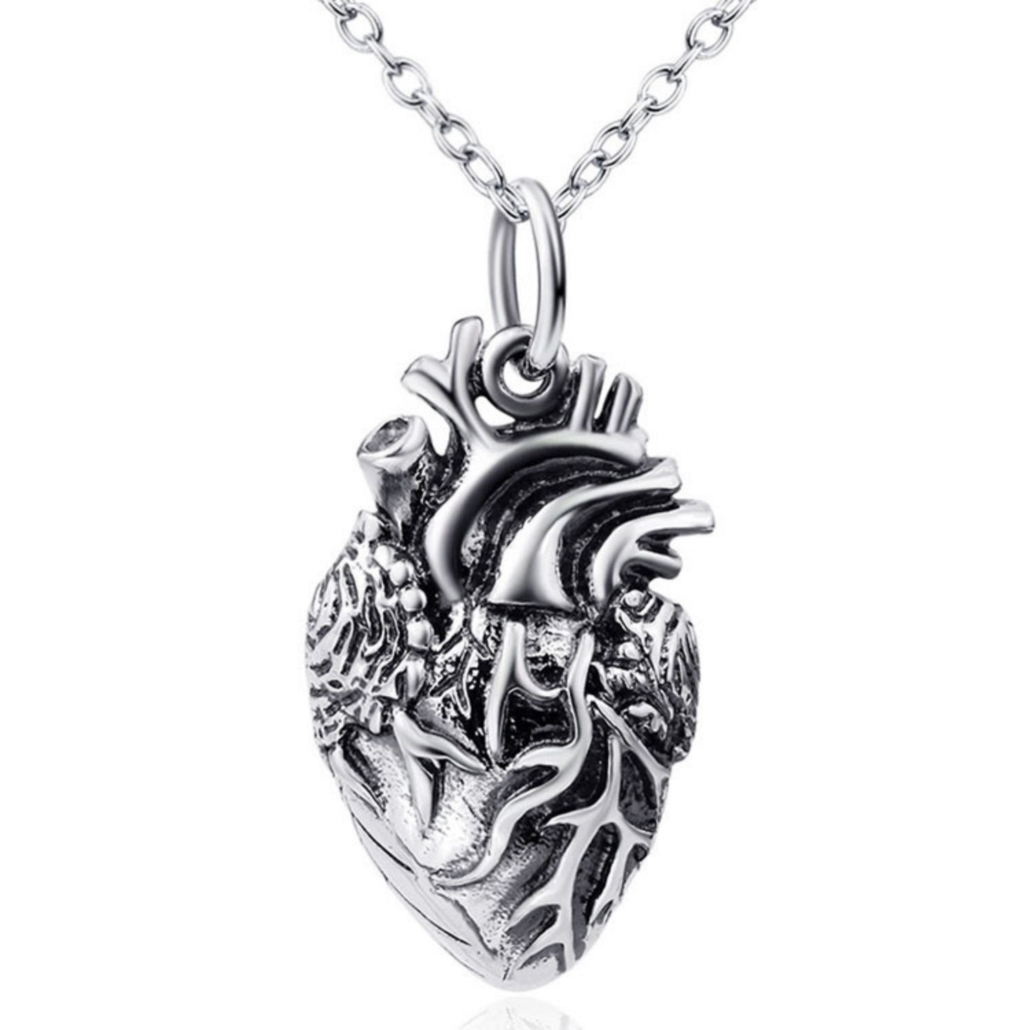 Sterling Silver Anatomical Heart Pendant Necklace – Detailed and Unique Jewelry – Perfect Gift for Her