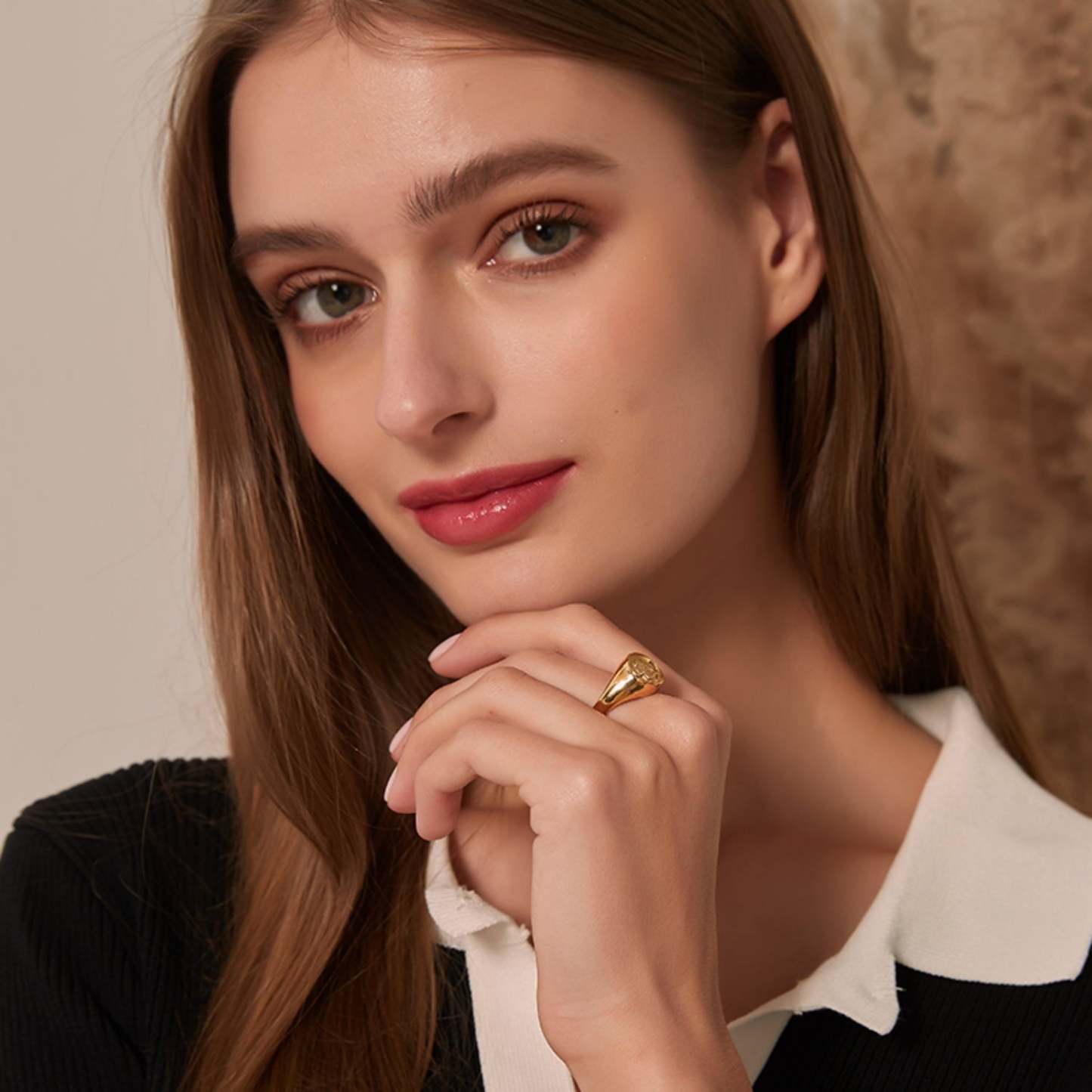 Gold Tone Engraved Signet Ring