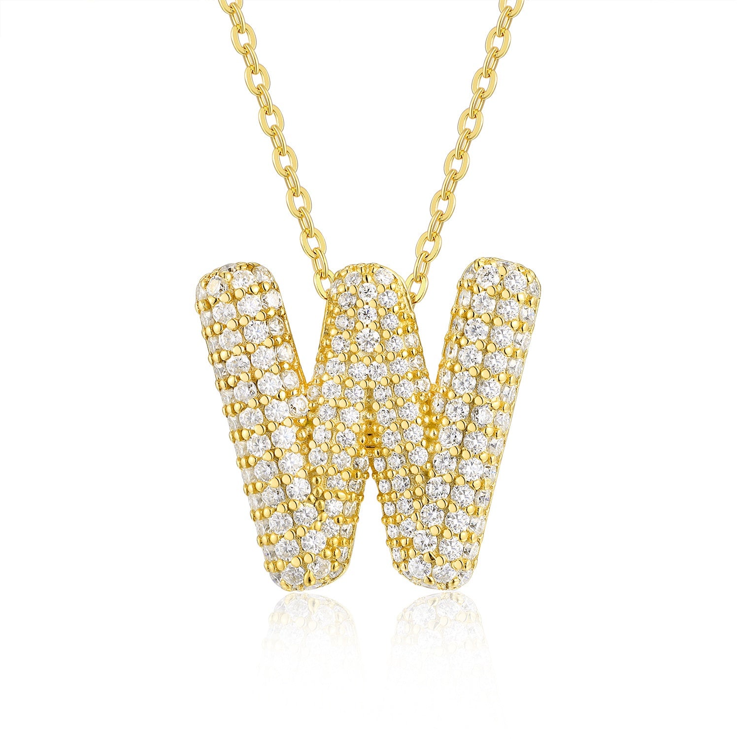 sparkling initials gold plated pendant necklace with cubic zirconia - 925 sterling silver base