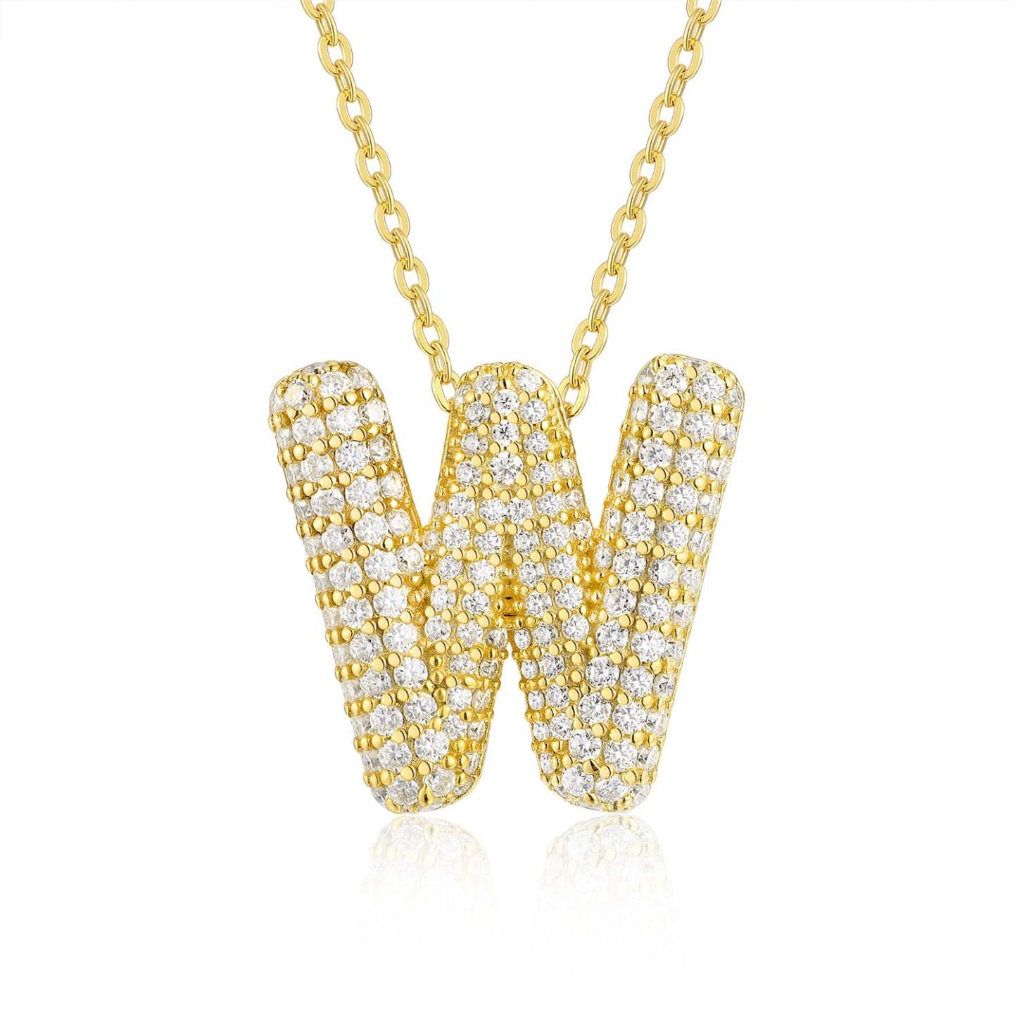 sparkling initials gold plated pendant necklace with cubic zirconia - 925 sterling silver base