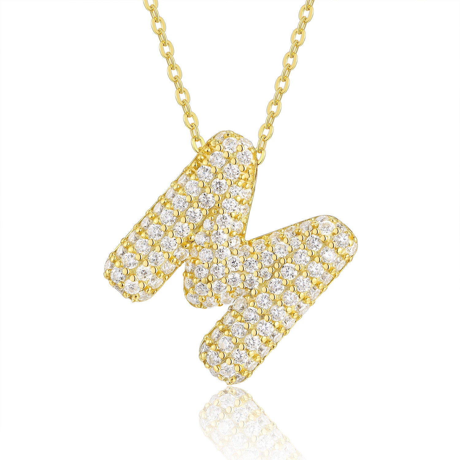 sparkling initials gold plated pendant necklace with cubic zirconia - 925 sterling silver base