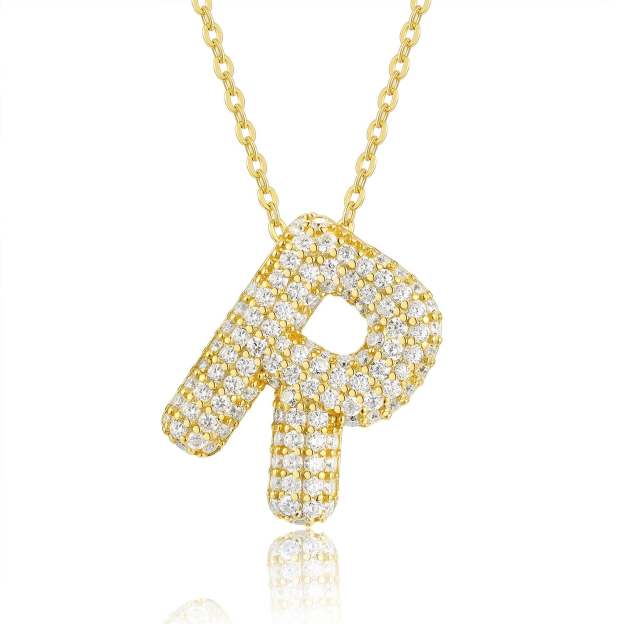 sparkling initials gold plated pendant necklace with cubic zirconia - 925 sterling silver base