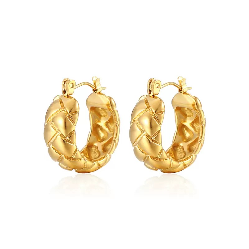 Gold and silver quilted design hoop earrings