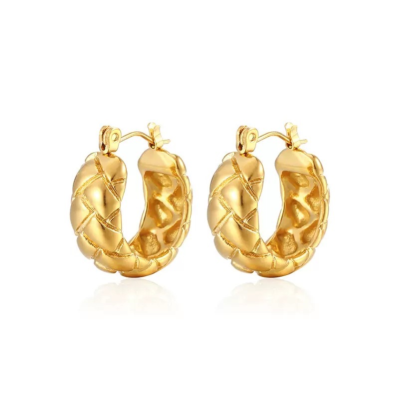 Gold and silver quilted design hoop earrings