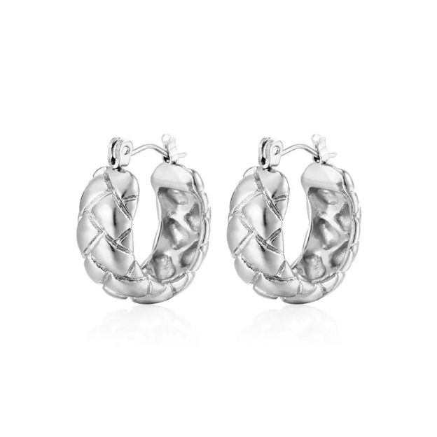 Gold and silver quilted design hoop earrings