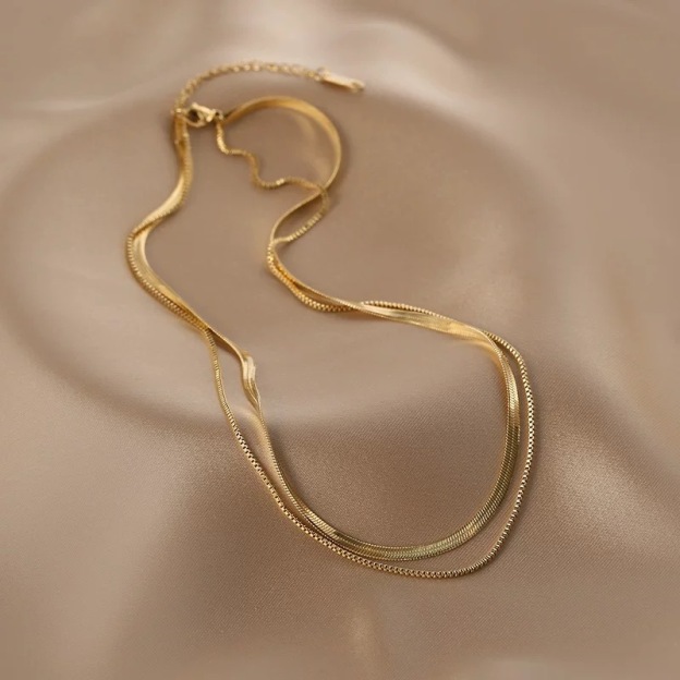 Gold-plated snake chain duo necklace