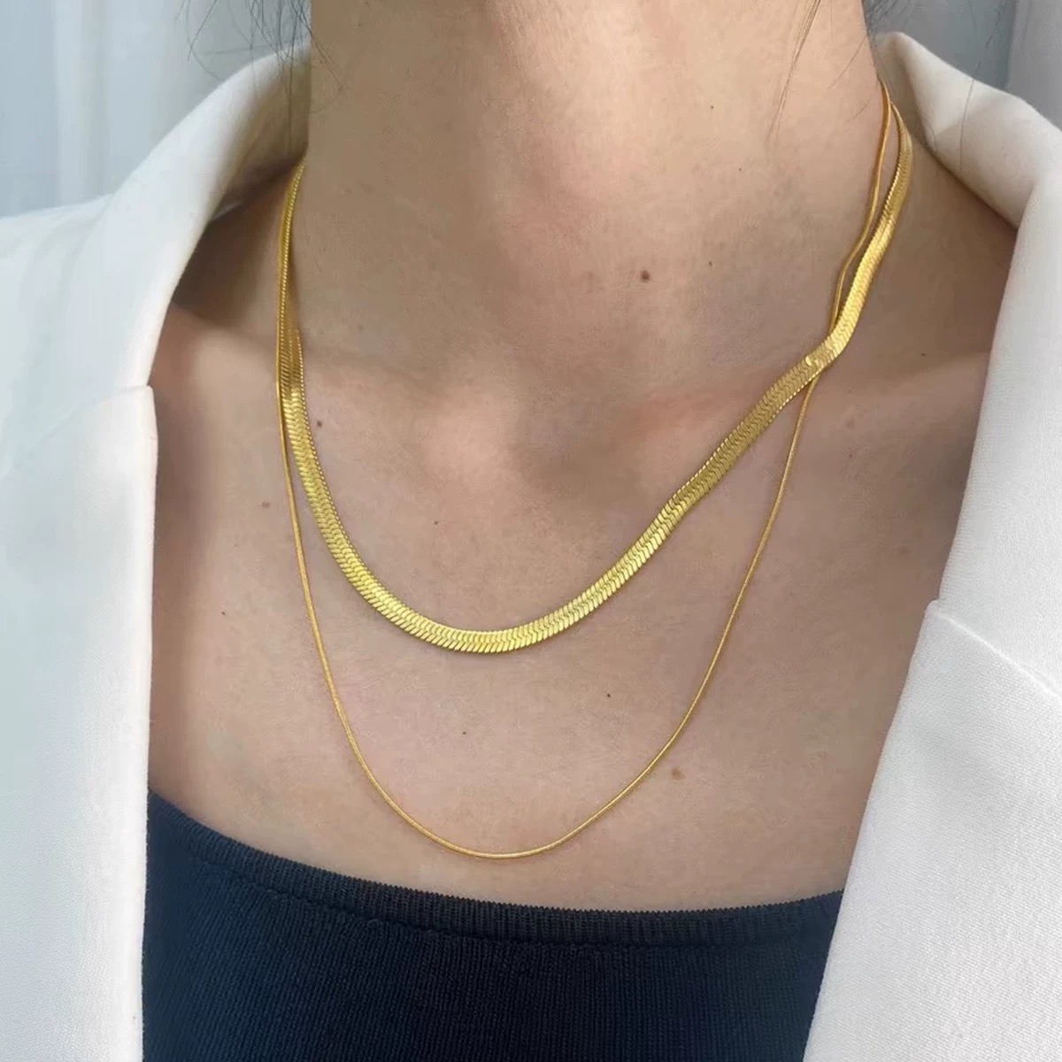 Gold-plated snake chain duo necklace