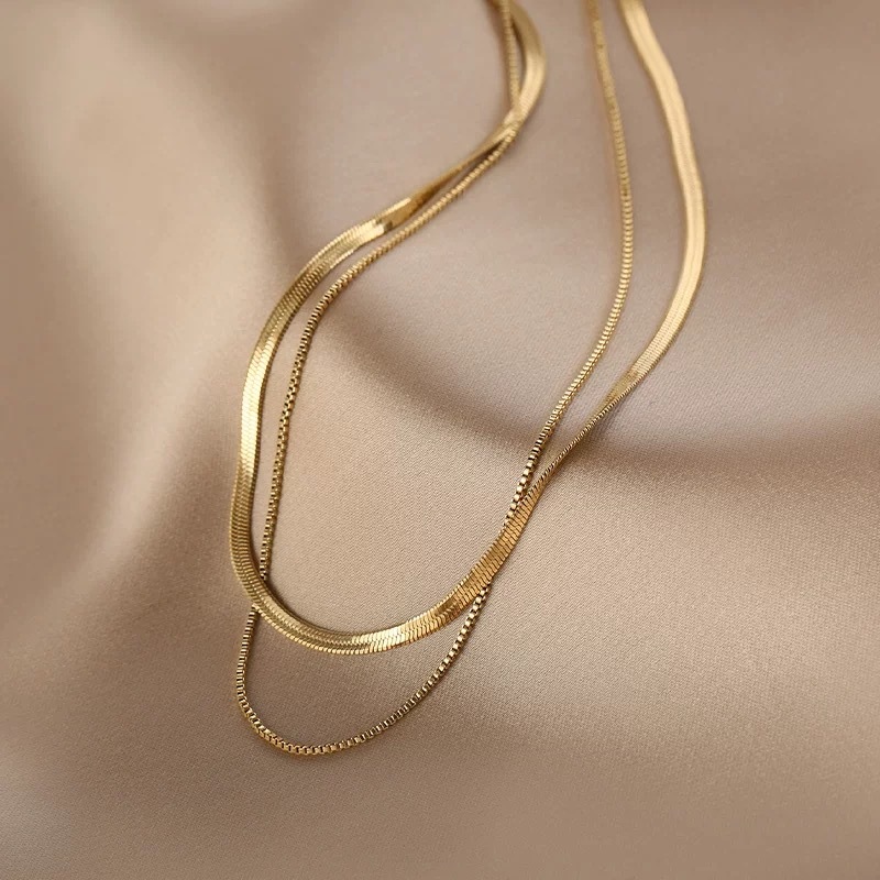 Gold-plated snake chain duo necklace
