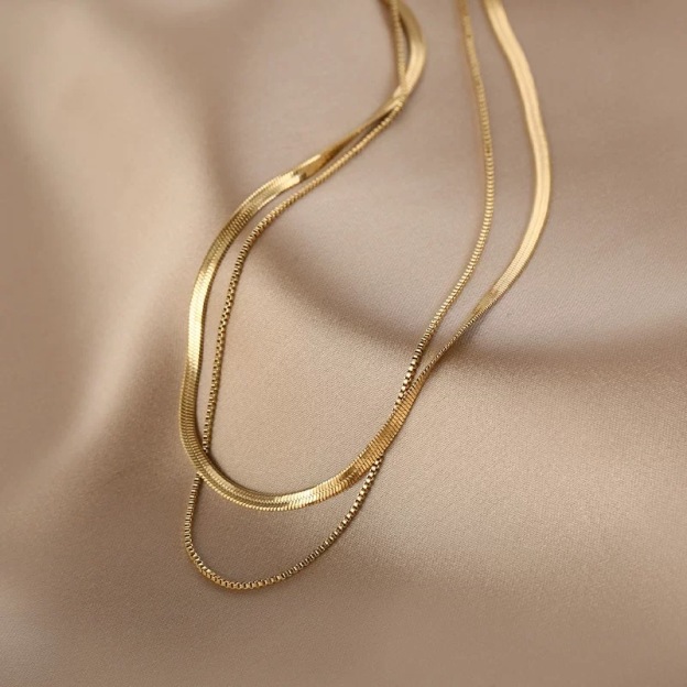 Gold-plated snake chain duo necklace