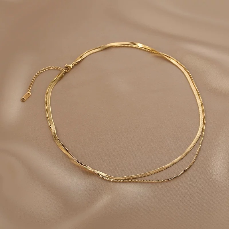 Gold-plated snake chain duo necklace