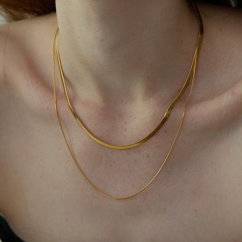 Gold-plated snake chain duo necklace