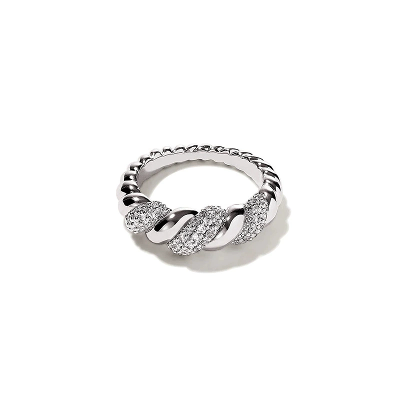 Silver and gold-tone twist link ring with gemstones