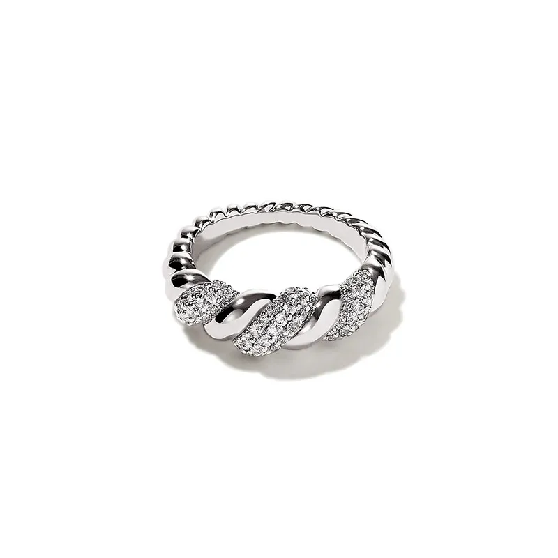 Silver and gold-tone twist link ring with gemstones